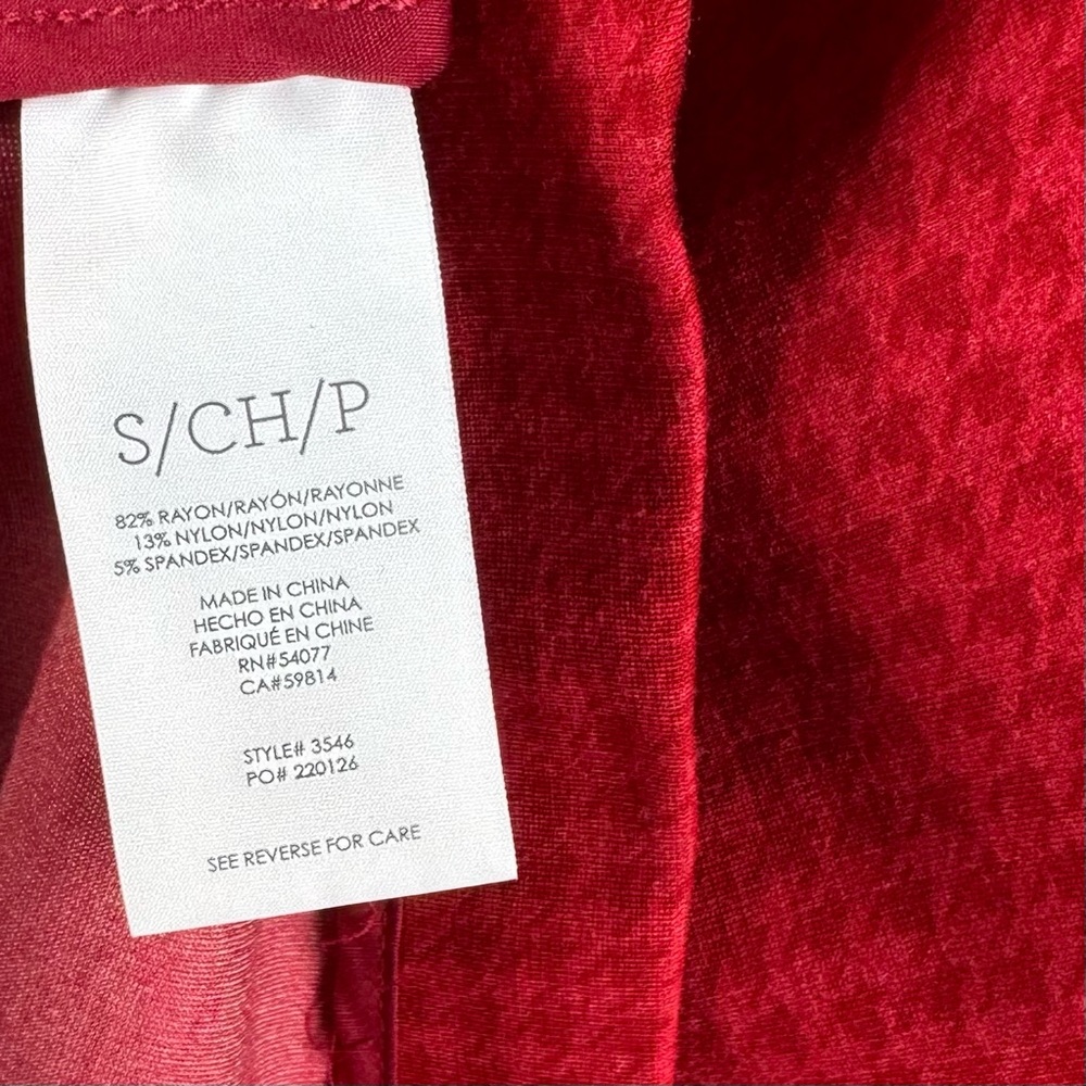 CAbi Red Houndstooth Long Coat S Chic Elegant Ponte Asymmetrical Ruffle Peacoat - Picture 10 of 13